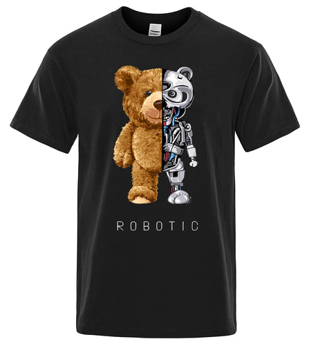 Funny Ted Bear Robot Tshirt Robotic Bear Men Short Sleeve Fashion Casual Clothing Summer Cotton Tees Oversized Street T-Shirts