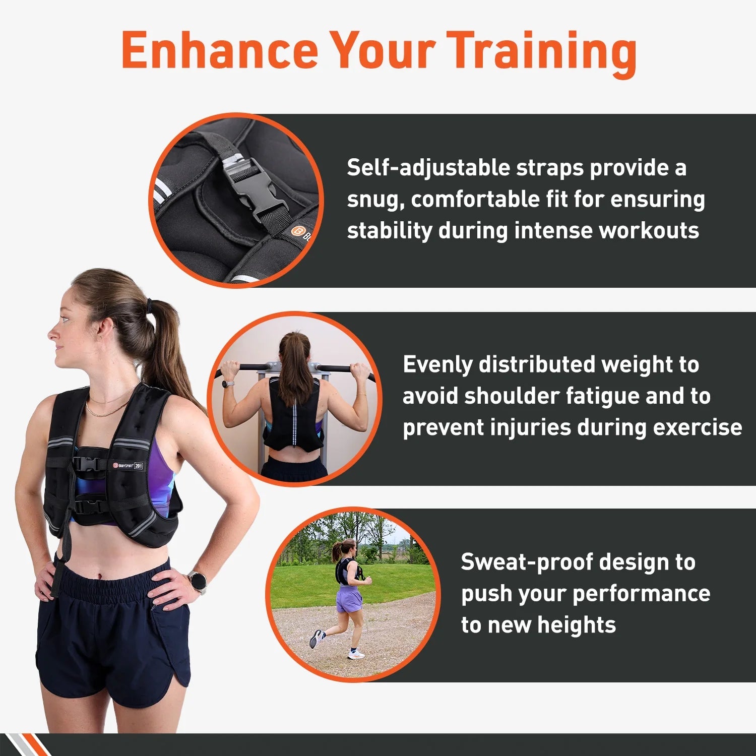 Weighted Vest, 20 Lb. - Adjustable Fitness Vest for Strength Training, Running, Walking, and Endurance Workouts