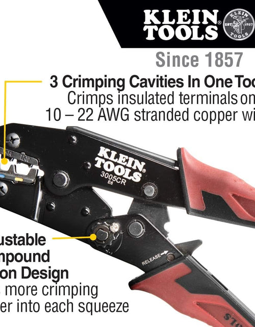 Load image into Gallery viewer, 3005CR Wire Crimper Tool, Ratcheting Insulated Terminal Crimper for 10 to 22 AWG Wire
