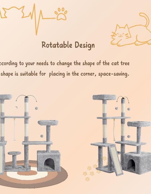 Load image into Gallery viewer, Cat Tree, 53.5 Inch Pet Play House with Sisal Scratching Posts, Condo, Perches, Wide Platform for Indoor Kittens/Adult Cats, Light Gray
