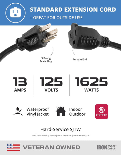 Load image into Gallery viewer, 2 Pack of 6 Ft Outdoor Extension Cords - 16/3 Heavy Duty Black Extension Cord Pack
