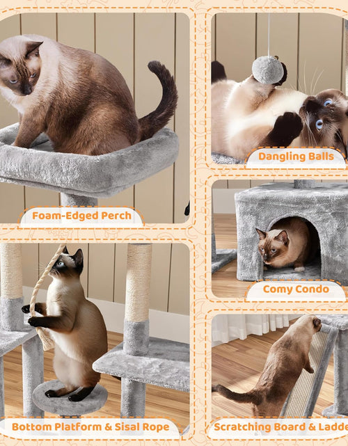Load image into Gallery viewer, Cat Tree, 53.5 Inch Pet Play House with Sisal Scratching Posts, Condo, Perches, Wide Platform for Indoor Kittens/Adult Cats, Light Gray
