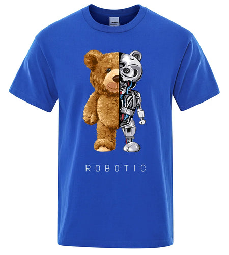 Funny Ted Bear Robot Tshirt Robotic Bear Men Short Sleeve Fashion Casual Clothing Summer Cotton Tees Oversized Street T-Shirts
