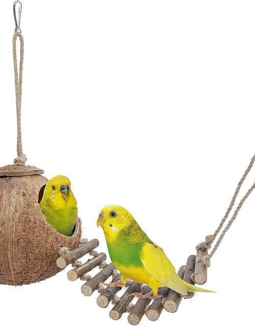 Load image into Gallery viewer, 100% Natural Coconut Hideaway with Ladder, Bird and Small Animal Toy
