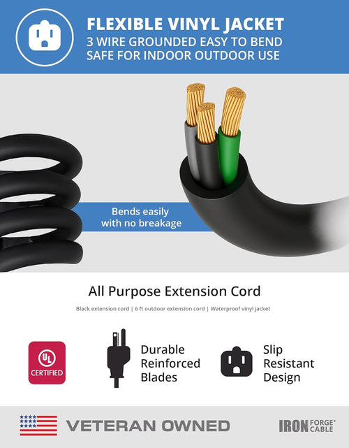 Load image into Gallery viewer, 2 Pack of 6 Ft Outdoor Extension Cords - 16/3 Heavy Duty Black Extension Cord Pack
