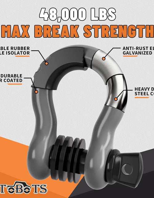 Load image into Gallery viewer, Bow Shackles 3/4" D Ring Shackle (2 Pack), 48,000Ib Break Strength with 7/8" Pin, 2 Isolator and 4 Washers Kit for Offroad Jeep Vehicle Truck Recovery Gray
